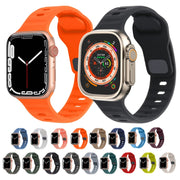 For Apple Watch Ultra 49mm Square Buckle Stripes Silicone Watch Band(Wine Red)