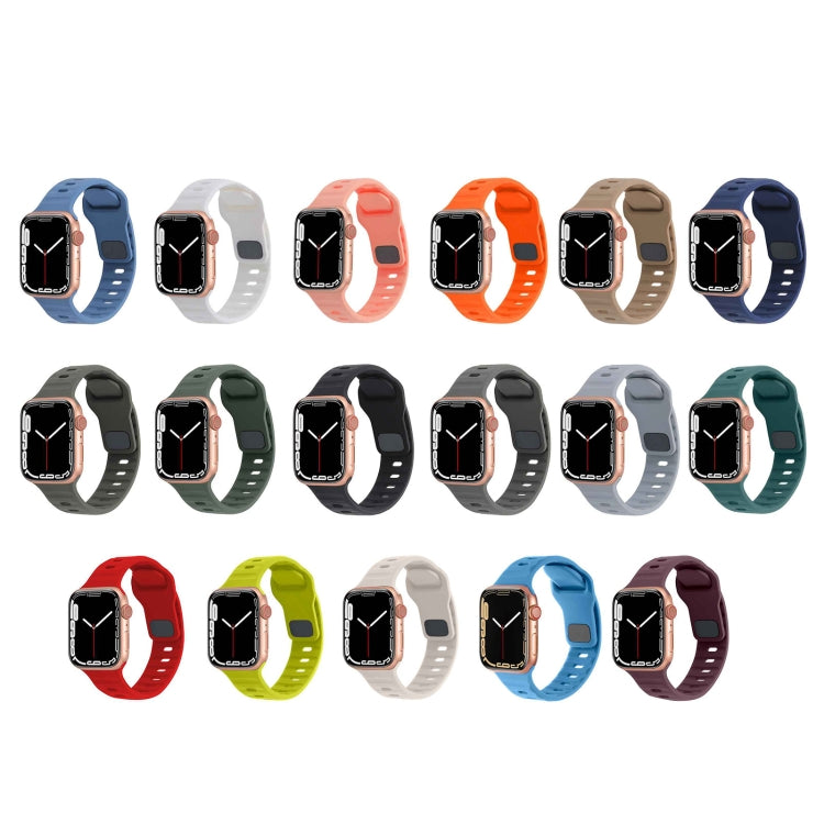 For Apple Watch Ultra 49mm Square Buckle Stripes Silicone Watch Band(Dark Green)