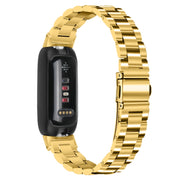 For Fitbit Inspire 3 Three Bead Flat Buckle Stainless Steel Watch Band(Gold)