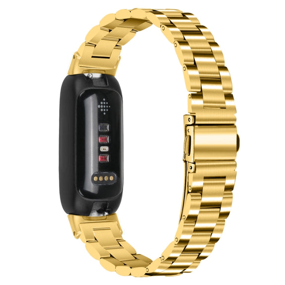For Fitbit Inspire 3 Three Bead Flat Buckle Stainless Steel Watch Band(Gold)