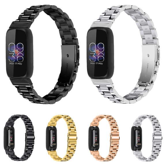 For Fitbit Inspire 3 Three Bead Flat Buckle Stainless Steel Watch Band(Gold)
