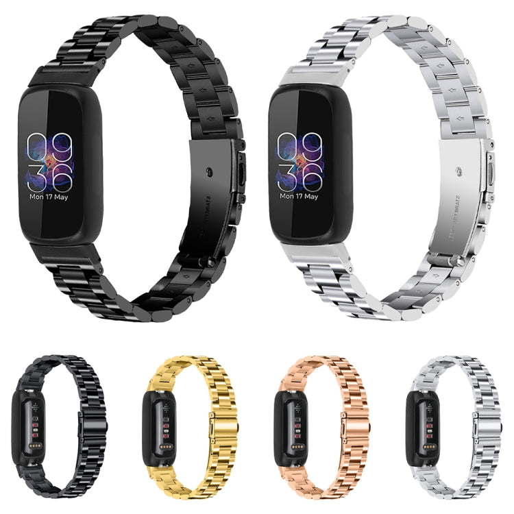 For Fitbit Inspire 3 Three Bead Flat Buckle Stainless Steel Watch Band(Gold)