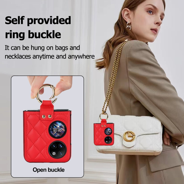 For Huawei P50 Pocket Rhombic Microfiber Folding Phone Case with Ring(Red) - free shipping - PMC TechLife - Order now!