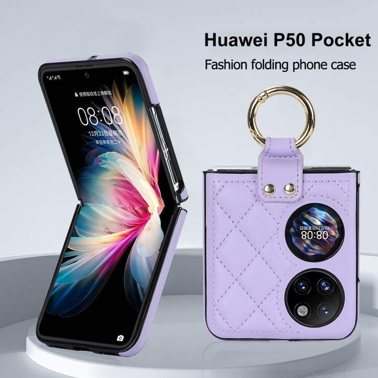 For Huawei P50 Pocket Rhombic Microfiber Folding Phone Case with Ring(Purple) - Huawei Cases by PMC TechLife | Online Shopping South Africa | PMC TechLife | Buy Now Pay Later Mobicred
