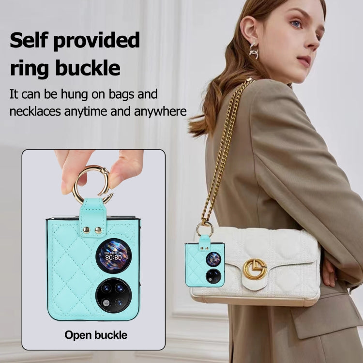 For Huawei P50 Pocket Rhombic Microfiber Folding Phone Case with Ring(Blue) - Huawei Cases by PMC TechLife | Online Shopping South Africa | PMC TechLife | Buy Now Pay Later Mobicred