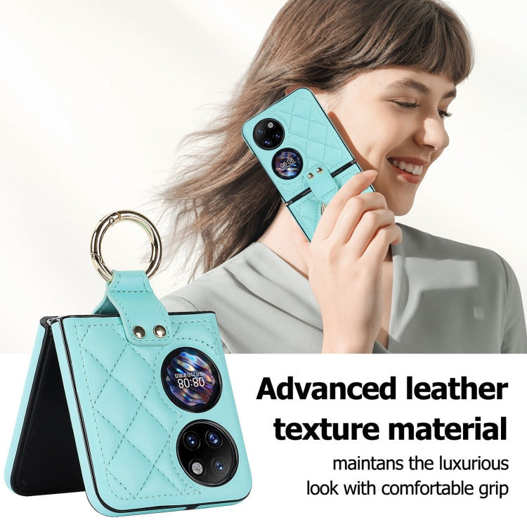 For Huawei P50 Pocket Rhombic Microfiber Folding Phone Case with Ring(Blue) - Huawei Cases by PMC TechLife | Online Shopping South Africa | PMC TechLife | Buy Now Pay Later Mobicred