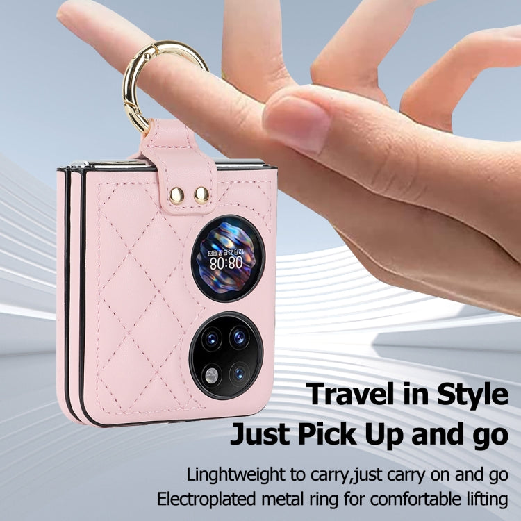 For Huawei P50 Pocket Rhombic Microfiber Folding Phone Case with Ring(Pink) - Huawei Cases by PMC TechLife | Online Shopping South Africa | PMC TechLife | Buy Now Pay Later Mobicred