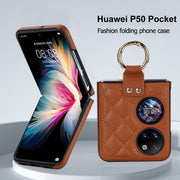 For Huawei P50 Pocket Rhombic Microfiber Folding Phone Case with Ring(Brown)