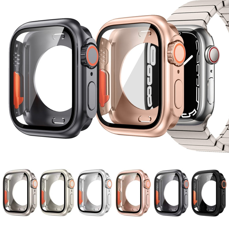 For Apple Watch Series 9 / 8 / 7 45mm Change to Ultra 49mm All-Inclusive Film Hybrid PC Watch Case(Titanium Gold)