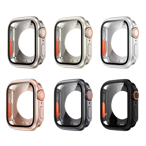 For Apple Watch Series 9 / 8 / 7 45mm Change to Ultra 49mm All-Inclusive Film Hybrid PC Watch Case(Titanium Gold)