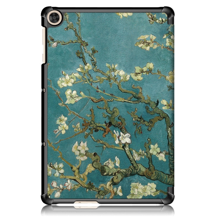 For Honor Pad 7 10.1inch/X8/X8 Lite Custer Painted Painted 3-folding Holder Tablet PC Leather Case(Apricot Blossom)