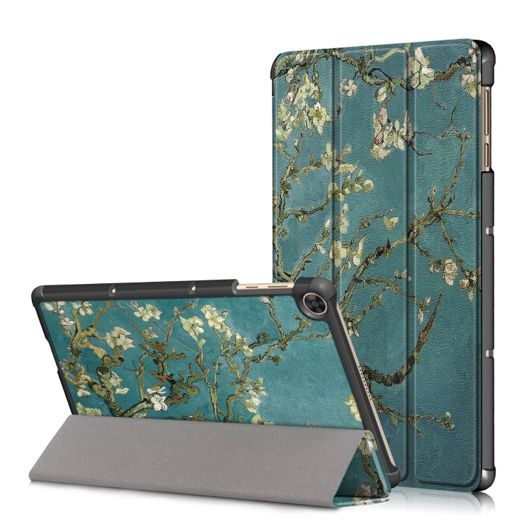 For Honor Pad 7 10.1inch/X8/X8 Lite Custer Painted Painted 3-folding Holder Tablet PC Leather Case(Apricot Blossom) - Honor by PMC TechLife | Online Shopping South Africa | PMC TechLife | Buy Now Pay Later Mobicred