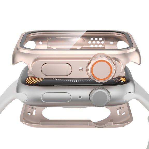 For Apple Watch Series 9 / 8 / 7 41mm Change to Ultra 49mm Water-resistant All-Inclusive Film Hybrid PC Watch Case(Rose Gold)