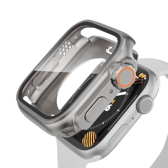 For Apple Watch Series 9 / 8 / 7 45mm Change to Ultra 49mm Water-resistant All-Inclusive Film Hybrid PC Watch Case(Titanium Gold)