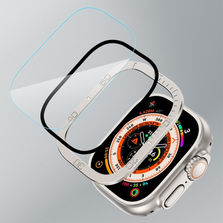 For Apple Watch Ultra 49mm Number Ring Metal Frame Integrated Tempered Film(Original Color) - Screen Protector by PMC TechLife | Online Shopping South Africa | PMC TechLife | Buy Now Pay Later Mobicred