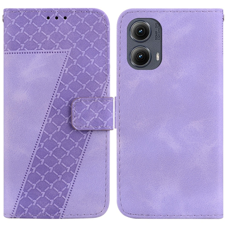 For Motorola Edge 2024 Seven-shaped Embossed Leather Phone Case(Purple) - Motorola Cases by PMC Jewellery | Online Shopping South Africa | PMC Jewellery | Buy Now Pay Later Mobicred