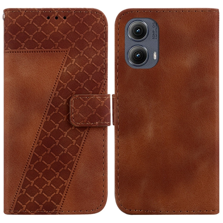 For Motorola Edge 2024 Seven-shaped Embossed Leather Phone Case(Brown) - Motorola Cases by PMC Jewellery | Online Shopping South Africa | PMC Jewellery | Buy Now Pay Later Mobicred