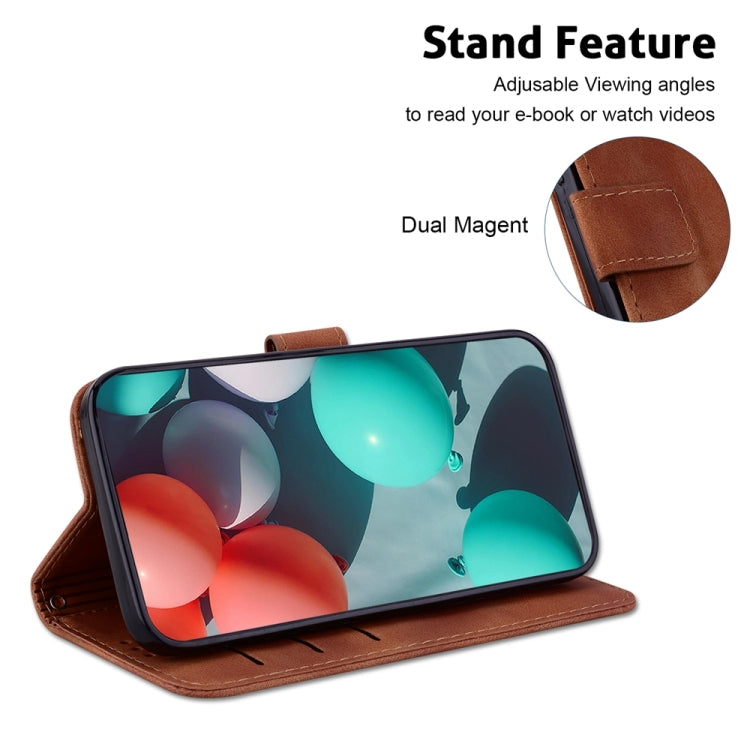 For Motorola Edge 2024 Seven-shaped Embossed Leather Phone Case(Brown) - Motorola Cases by PMC Jewellery | Online Shopping South Africa | PMC Jewellery | Buy Now Pay Later Mobicred
