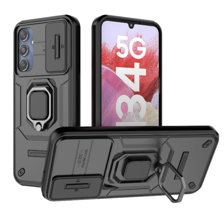For Samsung Galaxy M34 5G India Sliding Camshield TPU + PC Shockproof Phone Case with Holder(Black) - Galaxy Phone Cases by PMC TechLife | Online Shopping South Africa | PMC TechLife | Buy Now Pay Later Mobicred