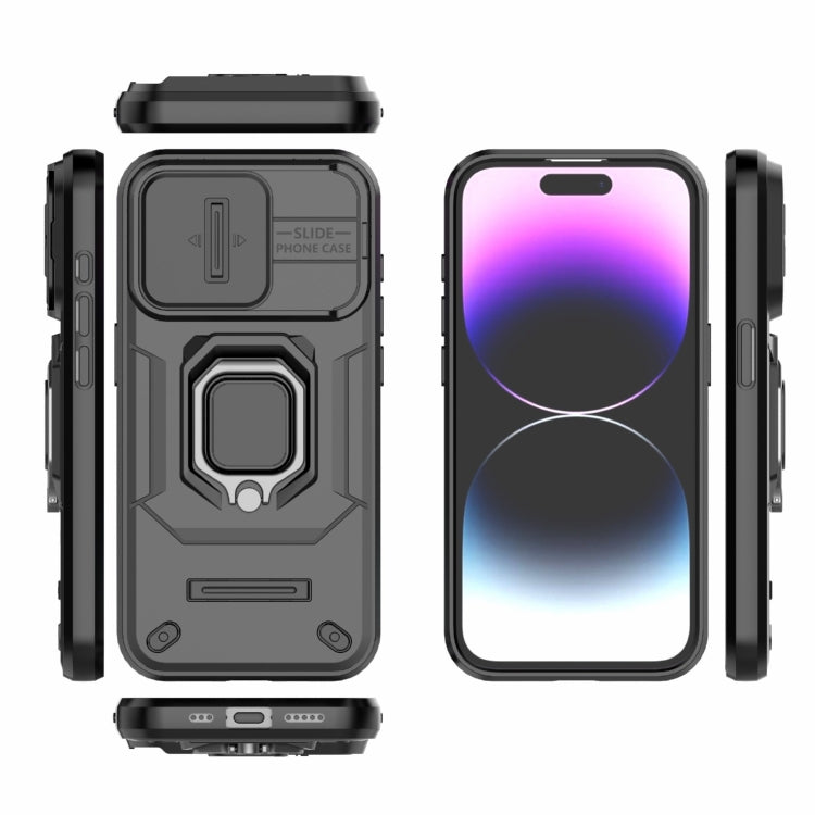 For iPhone 15 Pro Sliding Camshield TPU + PC Shockproof Phone Case with Holder(Black) - iPhone 15 Pro Cases by PMC TechLife | Online Shopping South Africa | PMC TechLife | Buy Now Pay Later Mobicred