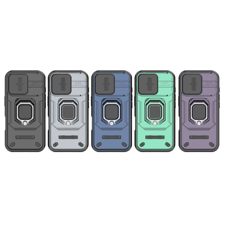 For iPhone 16 Sliding Camshield TPU + PC Shockproof Phone Case with Holder(Purple) - iPhone 16 Cases by PMC TechLife | Online Shopping South Africa | PMC TechLife | Buy Now Pay Later Mobicred