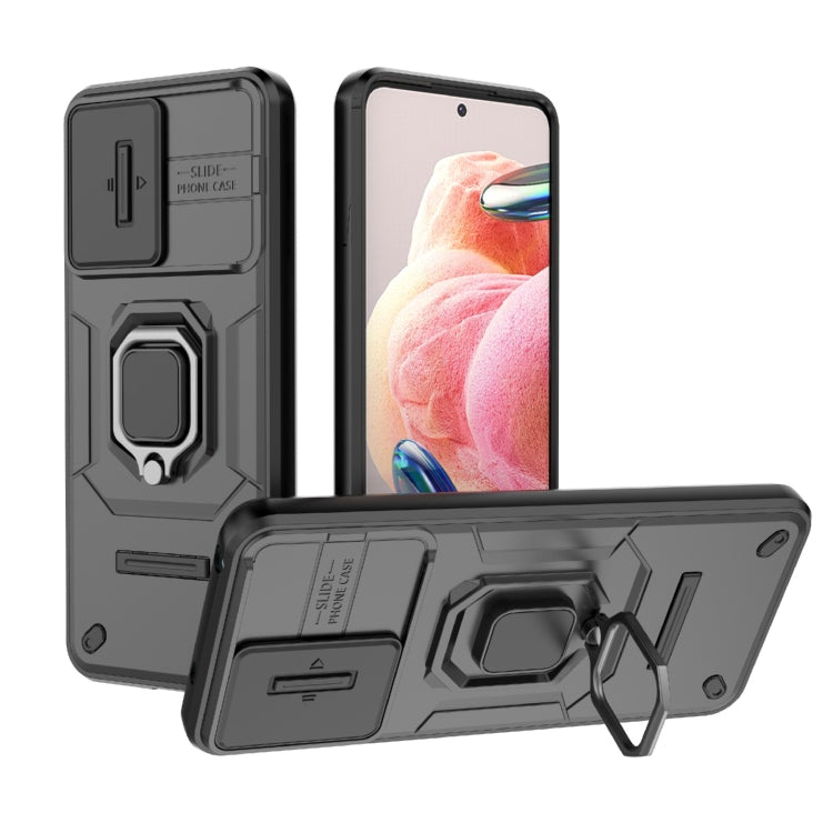 For Xiaomi Redmi Note 12 4G Global Sliding Camshield TPU + PC Shockproof Phone Case with Holder(Black) - Xiaomi Cases by PMC TechLife | Online Shopping South Africa | PMC TechLife | Buy Now Pay Later Mobicred
