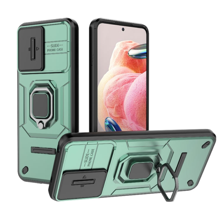For Xiaomi Redmi Note 12 4G Global Sliding Camshield TPU + PC Shockproof Phone Case with Holder(Green) - Xiaomi Cases by PMC TechLife | Online Shopping South Africa | PMC TechLife | Buy Now Pay Later Mobicred