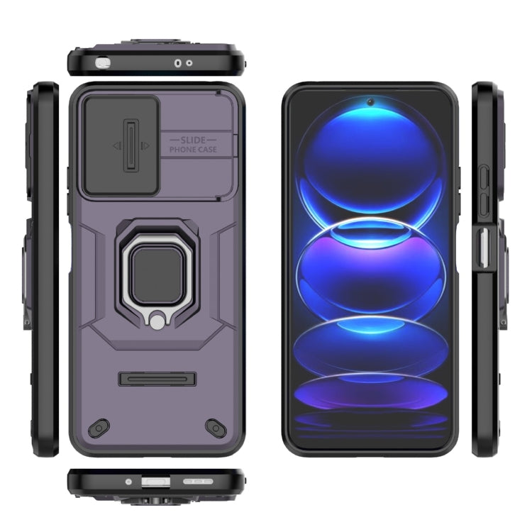 For Xiaomi Redmi Note 12 5G Global Sliding Camshield TPU + PC Shockproof Phone Case with Holder(Purple) - Xiaomi Cases by PMC TechLife | Online Shopping South Africa | PMC TechLife | Buy Now Pay Later Mobicred