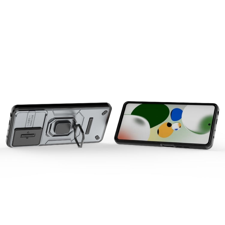 For Xiaomi Redmi Note 12 Pro 5G Global Sliding Camshield TPU + PC Shockproof Phone Case with Holder(Grey) - Xiaomi Cases by PMC TechLife | Online Shopping South Africa | PMC TechLife | Buy Now Pay Later Mobicred