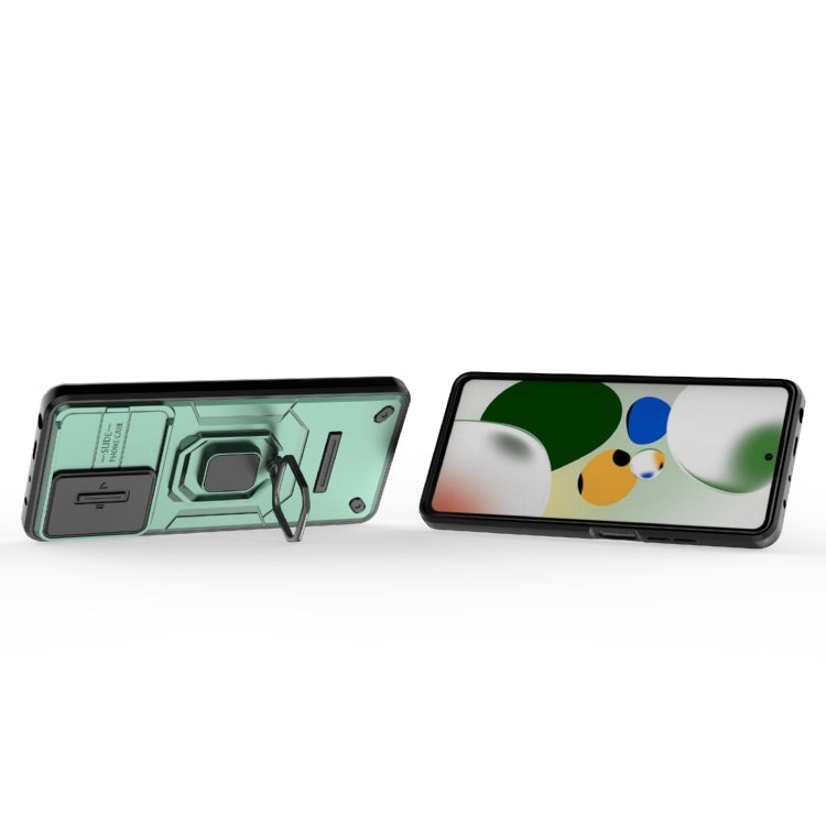 For Xiaomi Redmi Note 12 Pro 5G Global Sliding Camshield TPU + PC Shockproof Phone Case with Holder(Green) - Xiaomi Cases by PMC TechLife | Online Shopping South Africa | PMC TechLife | Buy Now Pay Later Mobicred