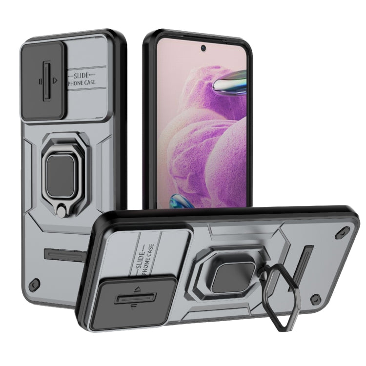 For Xiaomi Redmi Note 12S 4G Global Sliding Camshield TPU + PC Shockproof Phone Case with Holder(Grey) - Xiaomi Cases by PMC TechLife | Online Shopping South Africa | PMC TechLife | Buy Now Pay Later Mobicred