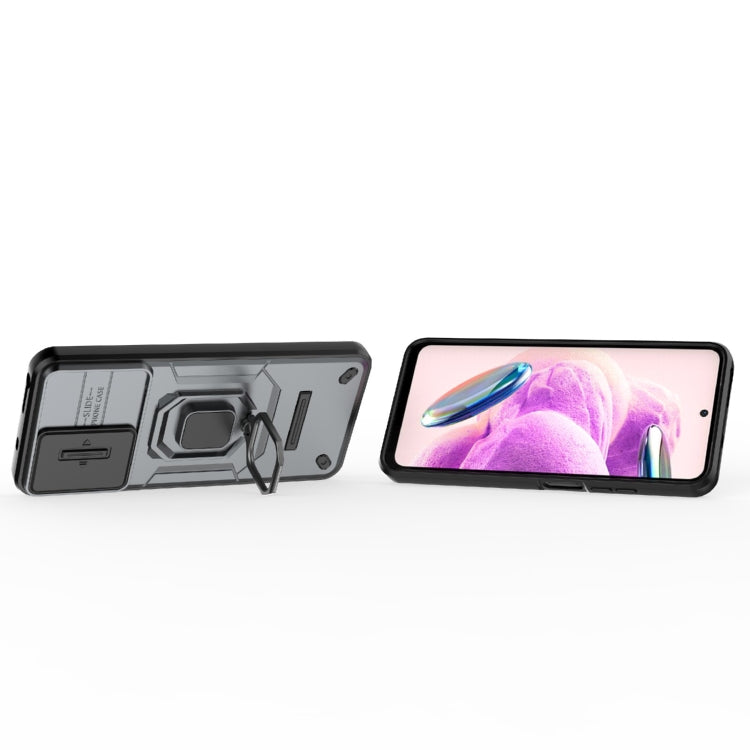 For Xiaomi Redmi Note 12S 4G Global Sliding Camshield TPU + PC Shockproof Phone Case with Holder(Grey) - Xiaomi Cases by PMC TechLife | Online Shopping South Africa | PMC TechLife | Buy Now Pay Later Mobicred