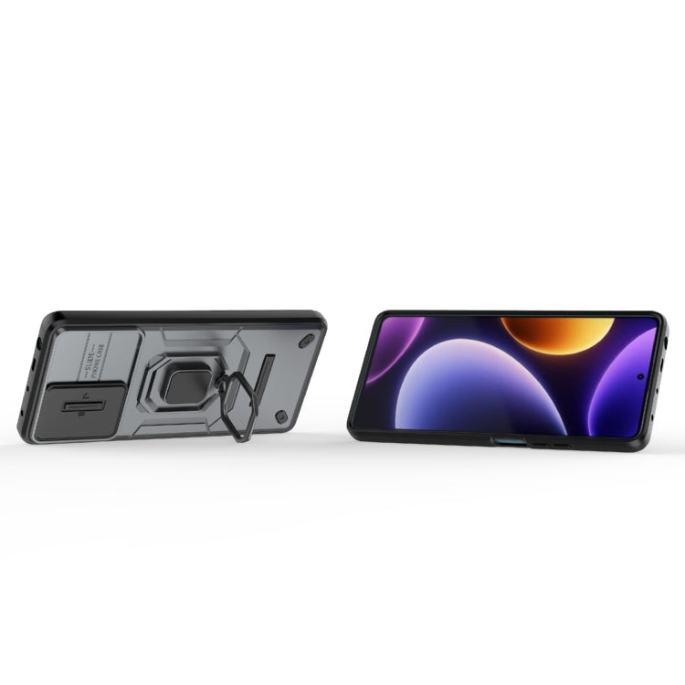 For Xiaomi Redmi Note 12 Turbo 5G Sliding Camshield TPU + PC Shockproof Phone Case with Holder(Grey) - Xiaomi Cases by PMC TechLife | Online Shopping South Africa | PMC TechLife | Buy Now Pay Later Mobicred