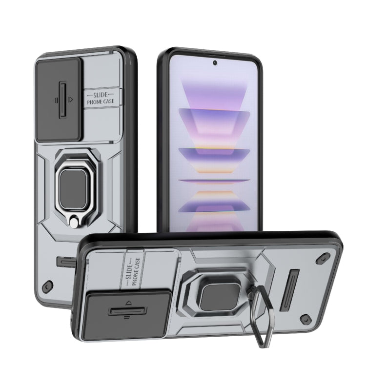 For Xiaomi Redmi K60 5G Sliding Camshield TPU + PC Shockproof Phone Case with Holder(Grey) - Xiaomi Cases by PMC TechLife | Online Shopping South Africa | PMC TechLife | Buy Now Pay Later Mobicred