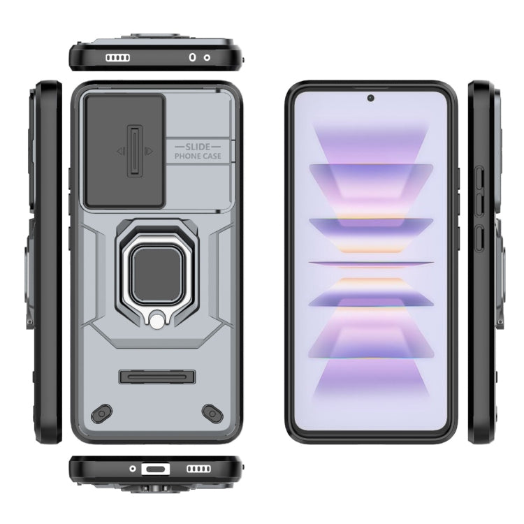 For Xiaomi Redmi K60 5G Sliding Camshield TPU + PC Shockproof Phone Case with Holder(Grey) - Xiaomi Cases by PMC TechLife | Online Shopping South Africa | PMC TechLife | Buy Now Pay Later Mobicred