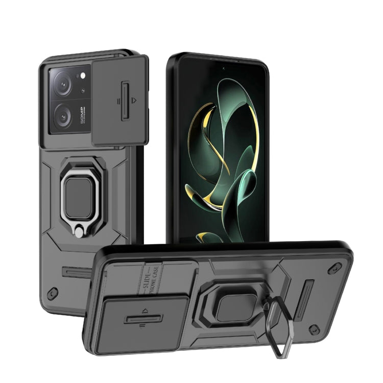 For Xiaomi Redmi K60 Ultra 5G Sliding Camshield TPU + PC Shockproof Phone Case with Holder(Black) - Xiaomi Cases by PMC TechLife | Online Shopping South Africa | PMC TechLife | Buy Now Pay Later Mobicred