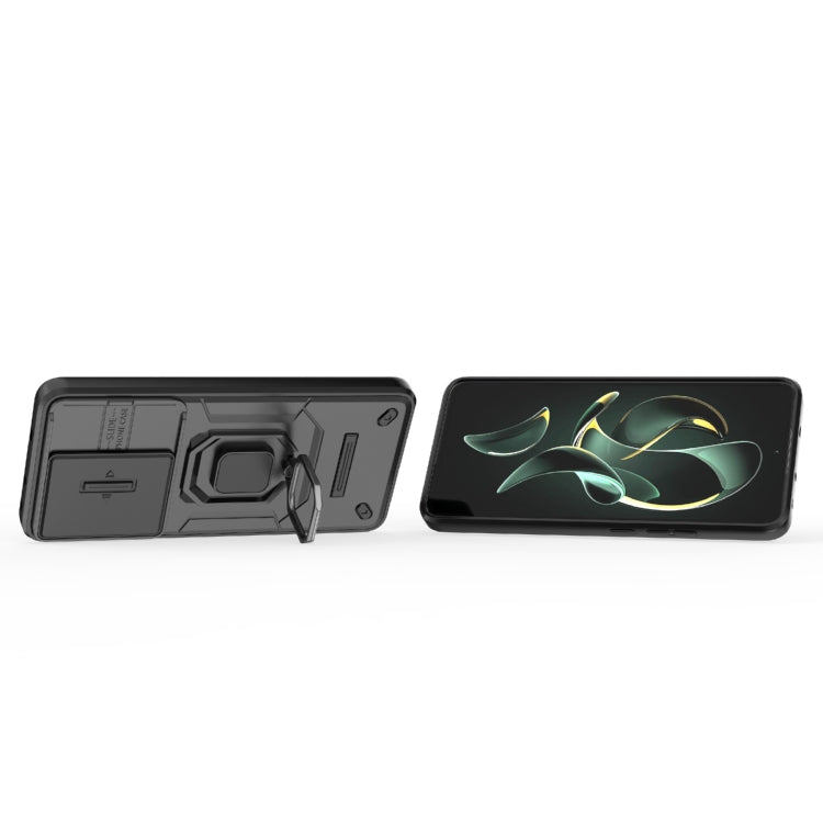 For Xiaomi Redmi K60 Ultra 5G Sliding Camshield TPU + PC Shockproof Phone Case with Holder(Black) - Xiaomi Cases by PMC TechLife | Online Shopping South Africa | PMC TechLife | Buy Now Pay Later Mobicred