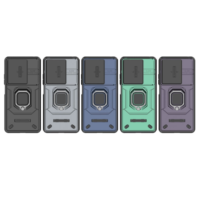 For Xiaomi Redmi Note 13 5G Sliding Camshield TPU + PC Shockproof Phone Case with Holder(Grey)
