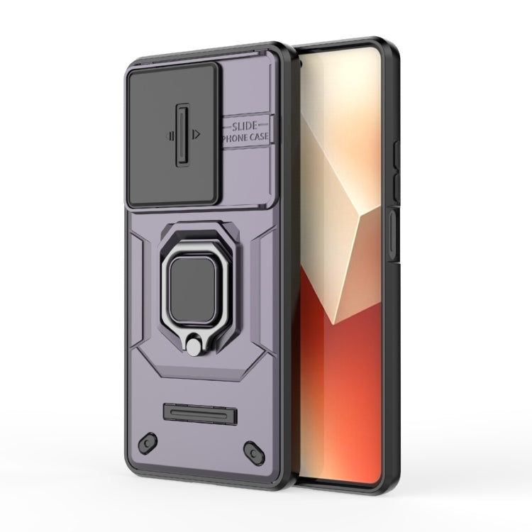 For Xiaomi Redmi Note 13 5G Sliding Camshield TPU + PC Shockproof Phone Case with Holder(Purple) - Note 13 Cases by PMC TechLife | Online Shopping South Africa | PMC TechLife | Buy Now Pay Later Mobicred