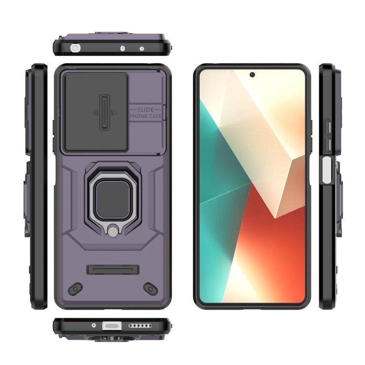 For Xiaomi Redmi Note 13 5G Sliding Camshield TPU + PC Shockproof Phone Case with Holder(Purple) - Note 13 Cases by PMC TechLife | Online Shopping South Africa | PMC TechLife | Buy Now Pay Later Mobicred