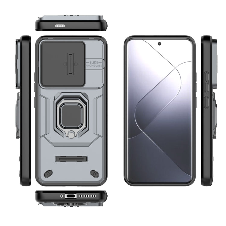 For Xiaomi 14 Pro 5G Sliding Camshield TPU + PC Shockproof Phone Case with Holder(Grey) - 14 Pro Cases by PMC TechLife | Online Shopping South Africa | PMC TechLife