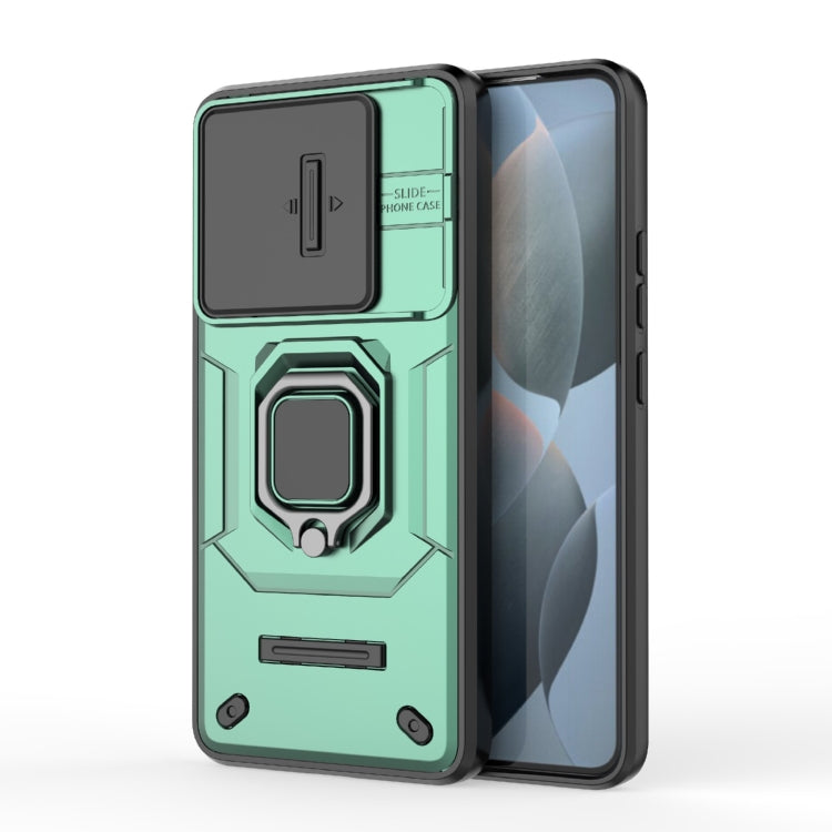 For Xiaomi Redmi K70 5G Sliding Camshield TPU + PC Shockproof Phone Case with Holder(Green) - Xiaomi Cases by PMC Jewellery | Online Shopping South Africa | PMC Jewellery | Buy Now Pay Later Mobicred