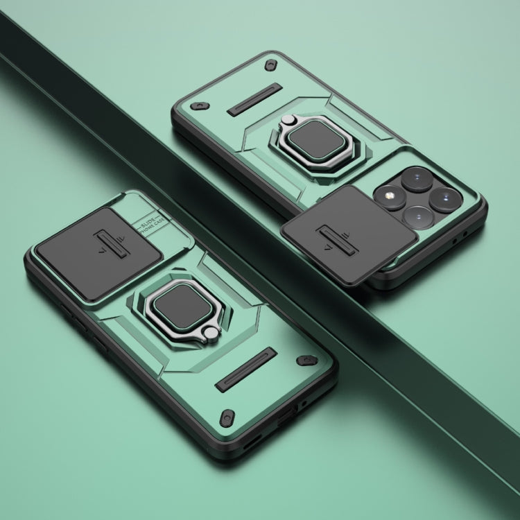 For Xiaomi Redmi K70 5G Sliding Camshield TPU + PC Shockproof Phone Case with Holder(Green) - Xiaomi Cases by PMC Jewellery | Online Shopping South Africa | PMC Jewellery | Buy Now Pay Later Mobicred