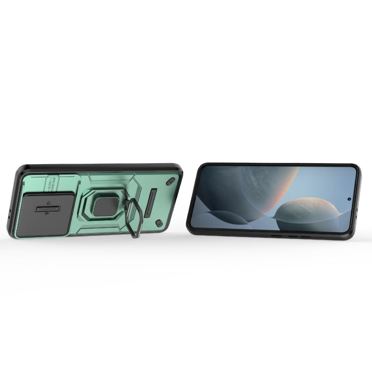 For Xiaomi Redmi K70 5G Sliding Camshield TPU + PC Shockproof Phone Case with Holder(Green) - Xiaomi Cases by PMC Jewellery | Online Shopping South Africa | PMC Jewellery | Buy Now Pay Later Mobicred