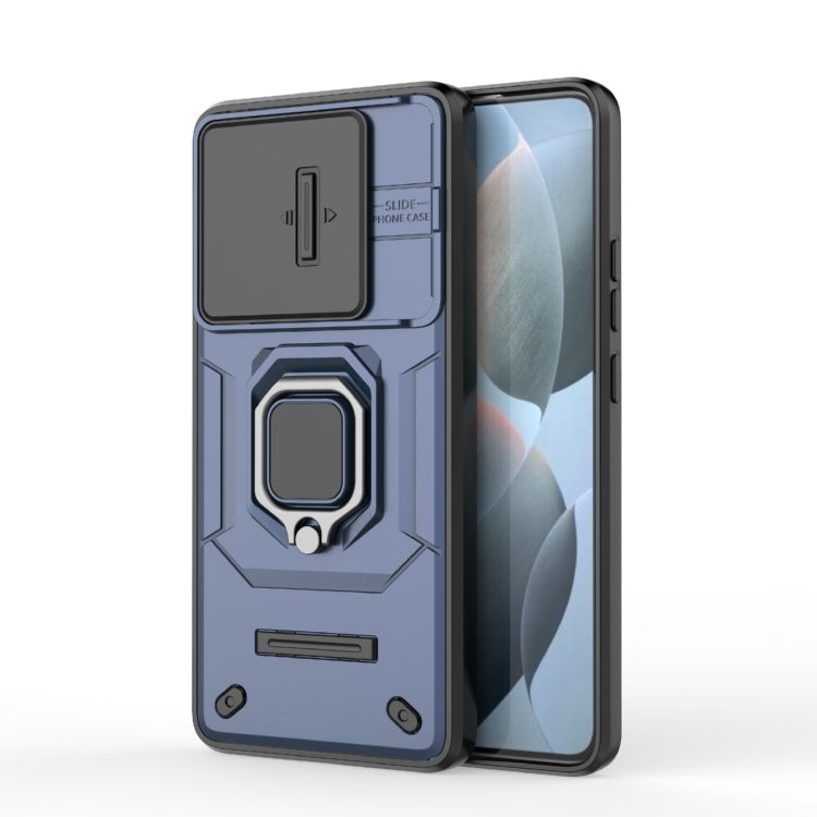 For Xiaomi Redmi K70E 5G Sliding Camshield TPU + PC Shockproof Phone Case with Holder(Blue) - K70E Cases by PMC TechLife | Online Shopping South Africa | PMC TechLife | Buy Now Pay Later Mobicred