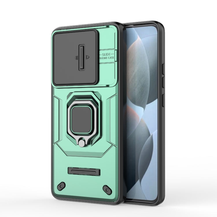 For Xiaomi Redmi K70E 5G Sliding Camshield TPU + PC Shockproof Phone Case with Holder(Green) - K70E Cases by PMC TechLife | Online Shopping South Africa | PMC TechLife | Buy Now Pay Later Mobicred