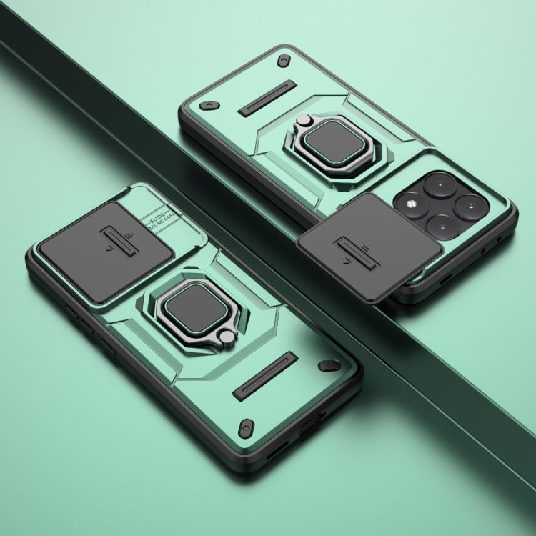 For Xiaomi Redmi K70E 5G Sliding Camshield TPU + PC Shockproof Phone Case with Holder(Green) - K70E Cases by PMC TechLife | Online Shopping South Africa | PMC TechLife | Buy Now Pay Later Mobicred