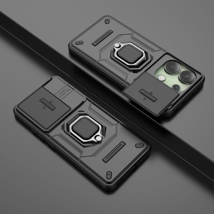 For Xiaomi Redmi Note 13 4G Global Sliding Camshield TPU + PC Shockproof Phone Case with Holder(Black) - Note 13 Cases by PMC TechLife | Online Shopping South Africa | PMC TechLife | Buy Now Pay Later Mobicred