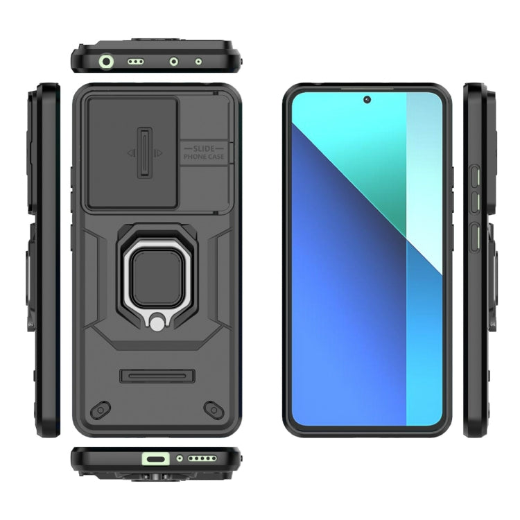For Xiaomi Redmi Note 13 4G Global Sliding Camshield TPU + PC Shockproof Phone Case with Holder(Black) - Note 13 Cases by PMC TechLife | Online Shopping South Africa | PMC TechLife | Buy Now Pay Later Mobicred