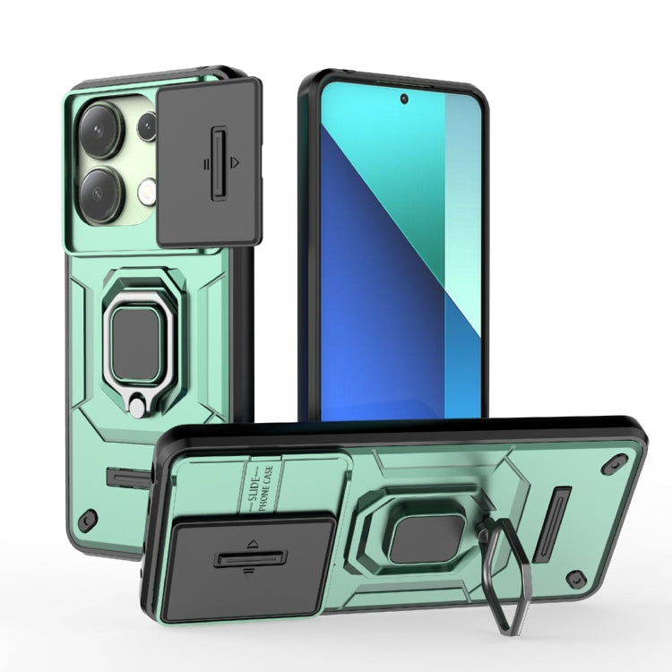 For Xiaomi Redmi Note 13 4G Global Sliding Camshield TPU + PC Shockproof Phone Case with Holder(Green) - Note 13 Cases by PMC TechLife | Online Shopping South Africa | PMC TechLife | Buy Now Pay Later Mobicred